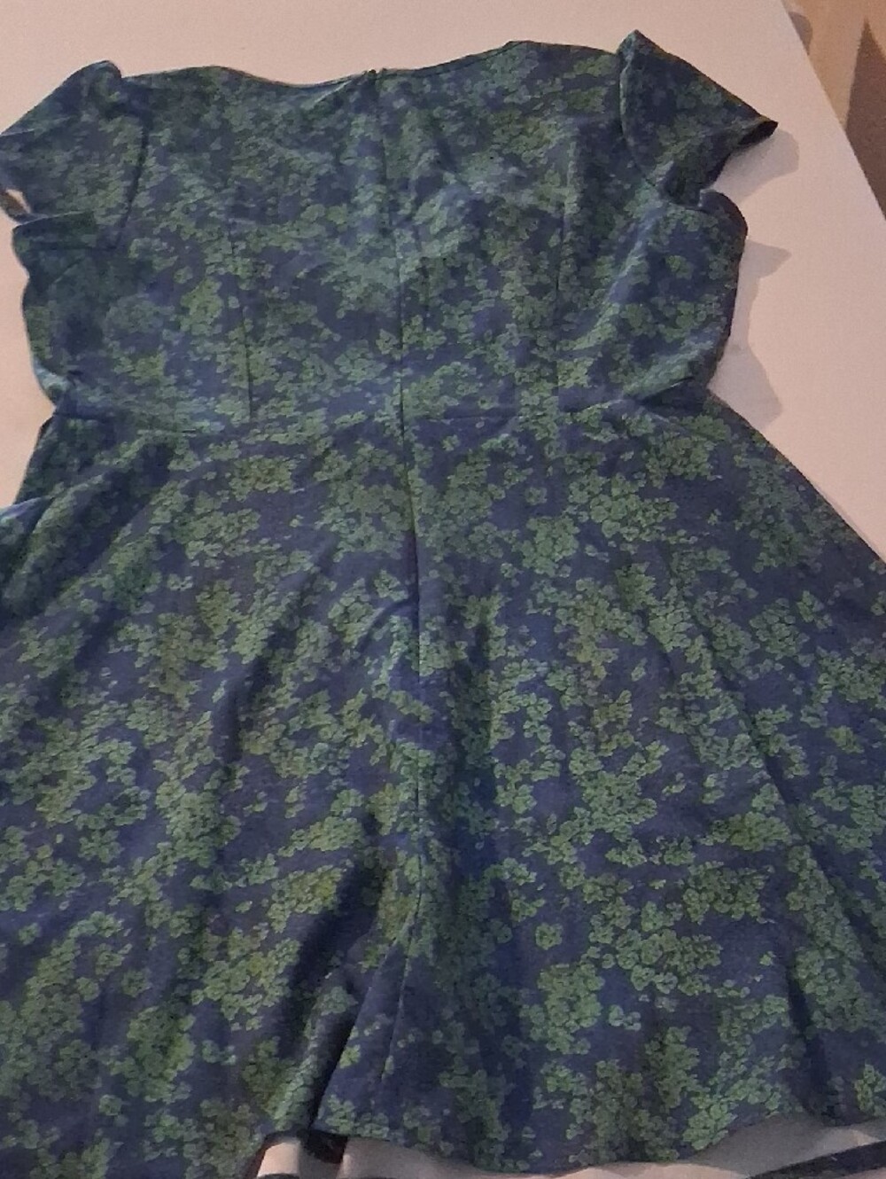 Blue & Green Floral Wrap Dress Short Sleeve Size L - Picture 3 of 4